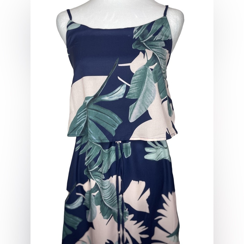 Summer Adjustable Spaghetti Strap Ruffle Split Beach Tropical Maxi Dress Small - Picture 3 of 13